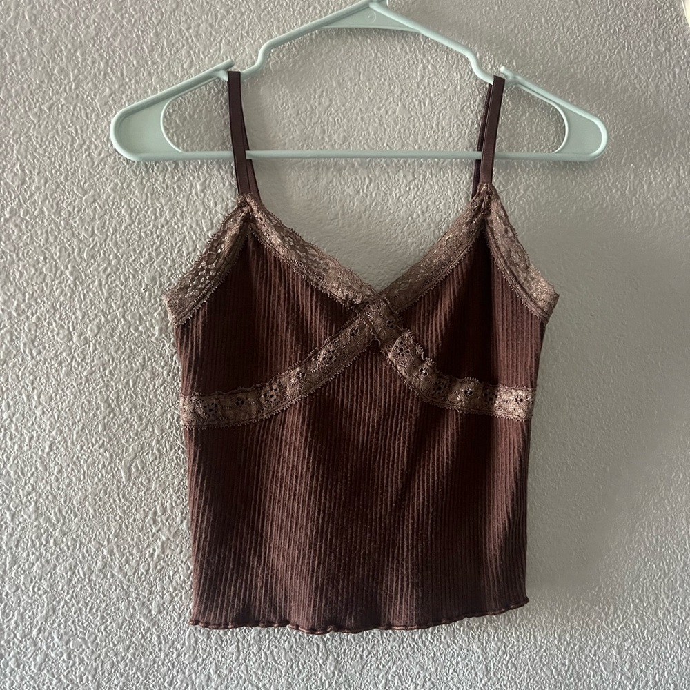 Brown Contrast Lace Trim Crop Camisole from BDG.